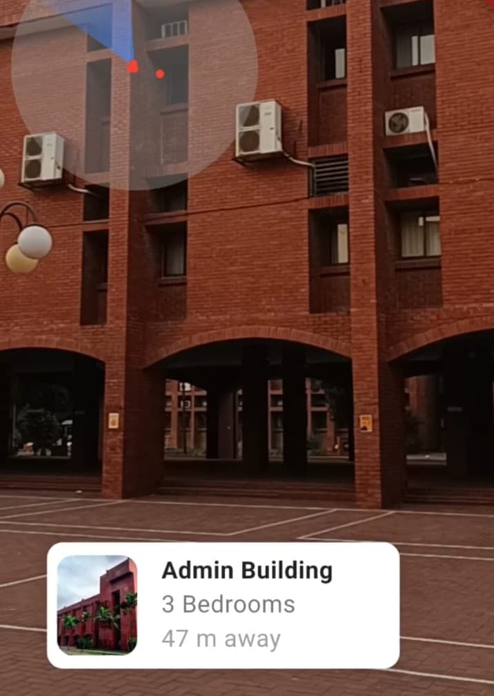 AR view — a live listing card overlaid on a real building